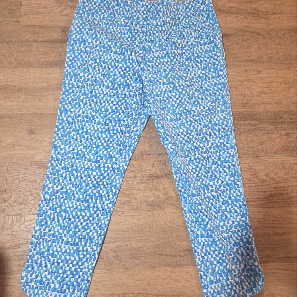 Soft Surroundings Pants XL Blue Aqua Abstract Print Pull On Stretch Cotton